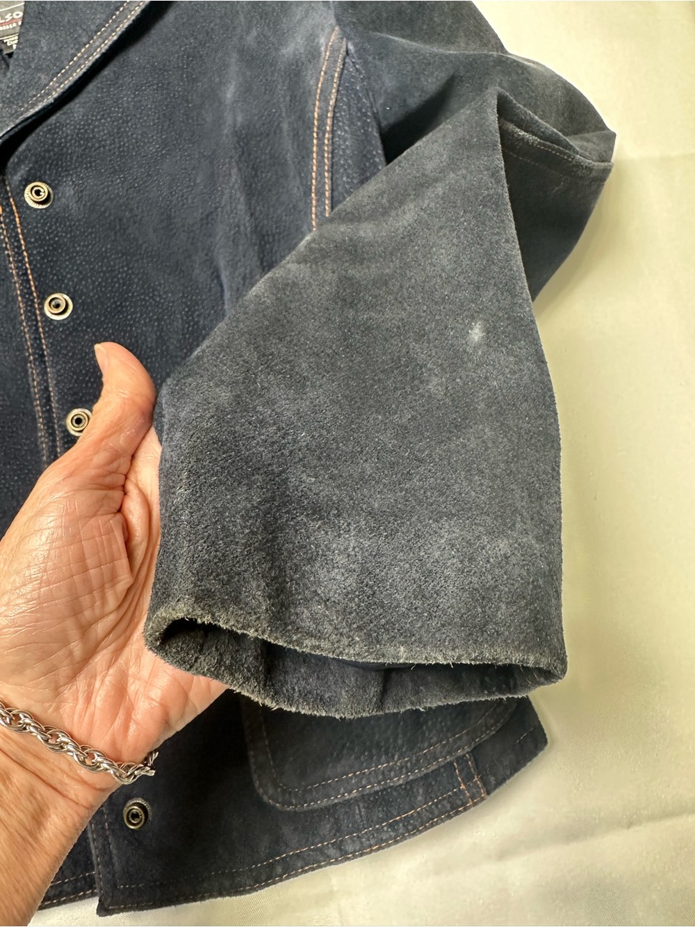 Wilsons Leather Navy Genuine Suede Button-Front Fitted Jacket Size M - Picture 8 of 9